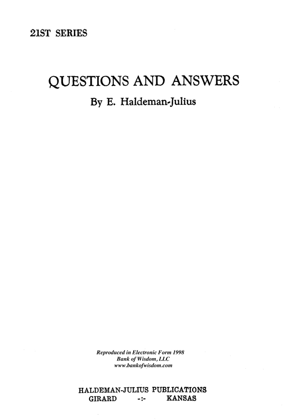(image for) Questions And Answers, Vol. 21. - Click Image to Close